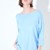 Best KIKISIX MAGLIA OVER SCOLLO BARCA MANICA 3/4 CELESTE