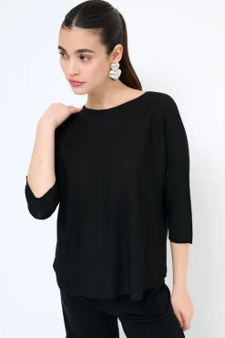 Hot KIKISIX MAGLIA OVER SCOLLO BARCA MANICA 3/4 NERO