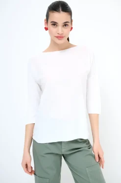 Hot KIKISIX MAGLIA OVER SCOLLO BARCA MANICA 3/4 BIANCO