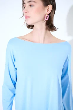 Best KIKISIX MAGLIA OVER SCOLLO BARCA MANICA 3/4 CELESTE