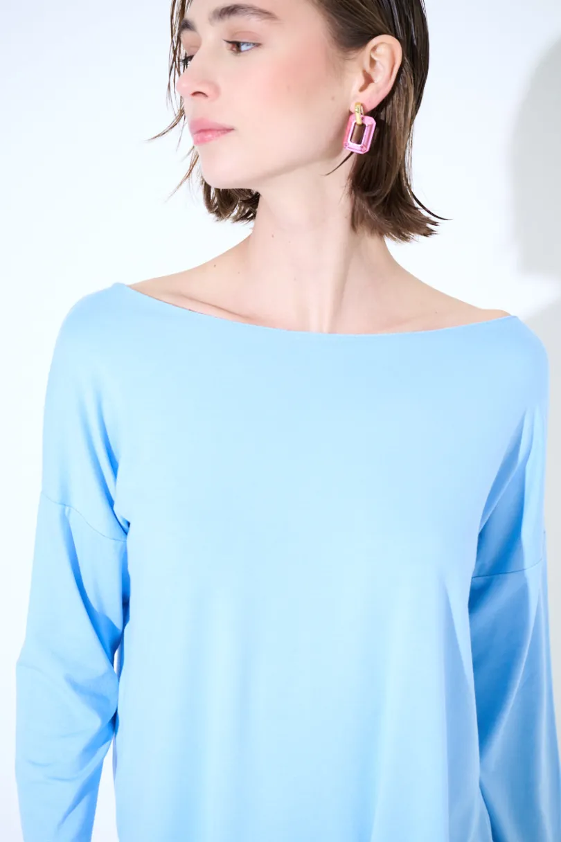 Best KIKISIX MAGLIA OVER SCOLLO BARCA MANICA 3/4 CELESTE