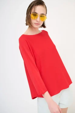 New KIKISIX MAGLIA OVER SCOLLO BARCA MANICA 3/4 ROSSO