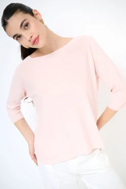 Online KIKISIX MAGLIA OVER SCOLLO BARCA MANICA 3/4 ROSA