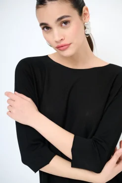 Hot KIKISIX MAGLIA OVER SCOLLO BARCA MANICA 3/4 NERO