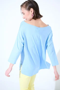 Best KIKISIX MAGLIA OVER SCOLLO BARCA MANICA 3/4 CELESTE