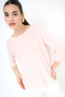 Online KIKISIX MAGLIA OVER SCOLLO BARCA MANICA 3/4 ROSA