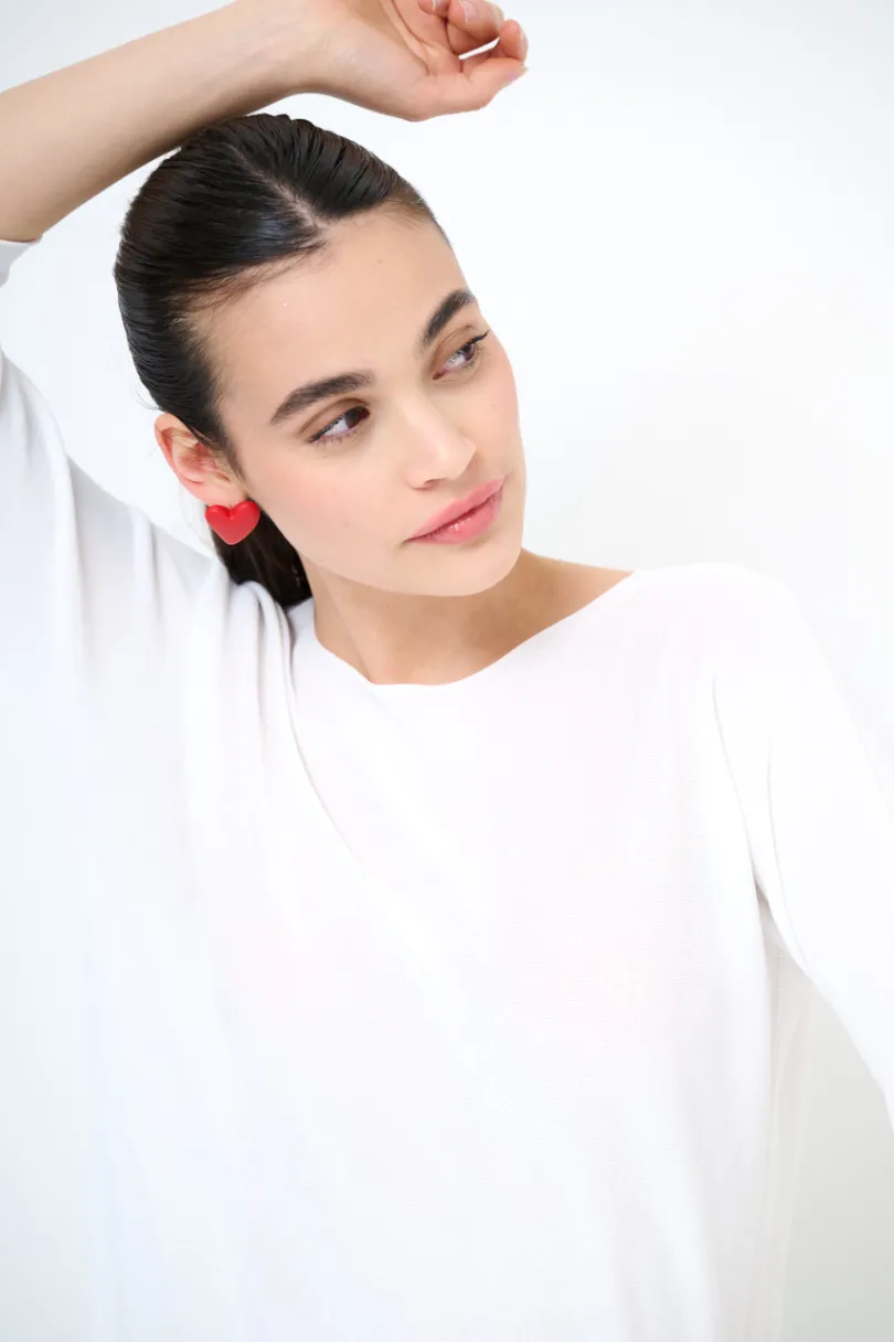 Hot KIKISIX MAGLIA OVER SCOLLO BARCA MANICA 3/4 BIANCO