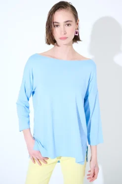 Best KIKISIX MAGLIA OVER SCOLLO BARCA MANICA 3/4 CELESTE