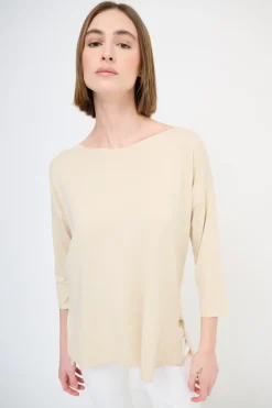 Best KIKISIX MAGLIA OVER SCOLLO BARCA MANICA 3/4 BEIGE