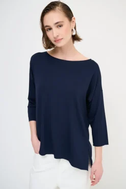 Fashion KIKISIX MAGLIA OVER SCOLLO BARCA MANICA 3/4 BLU