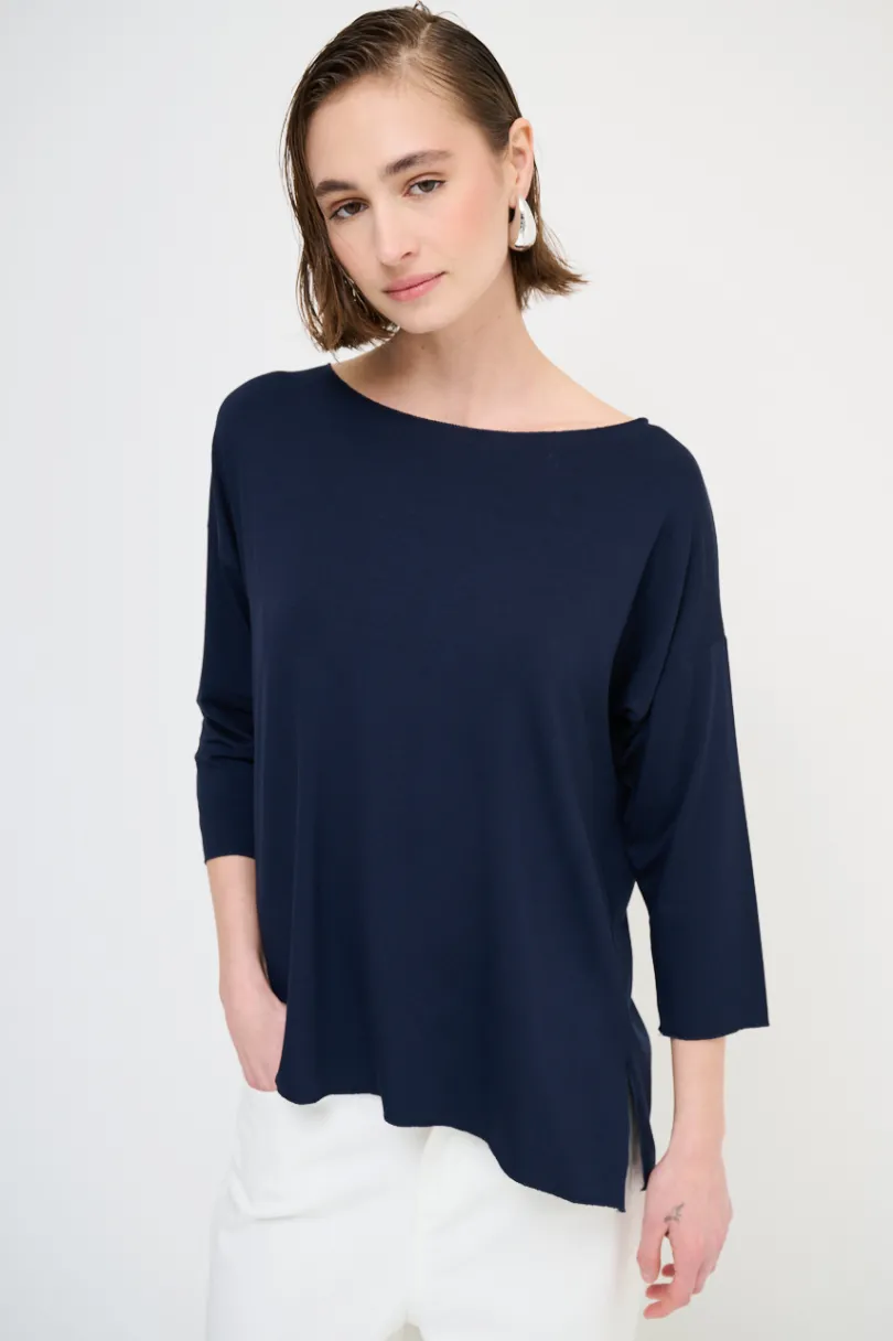 Fashion KIKISIX MAGLIA OVER SCOLLO BARCA MANICA 3/4 BLU