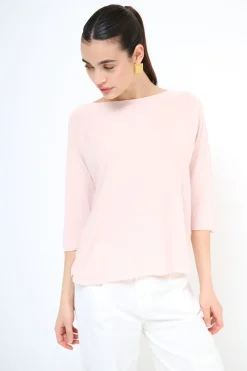 Online KIKISIX MAGLIA OVER SCOLLO BARCA MANICA 3/4 ROSA