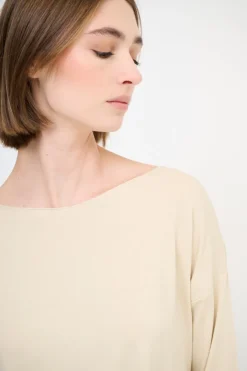 Best KIKISIX MAGLIA OVER SCOLLO BARCA MANICA 3/4 BEIGE