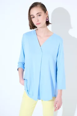 Sale KIKISIX MAGLIA OVER SCOLLO V MANICA 3/4 CELESTE