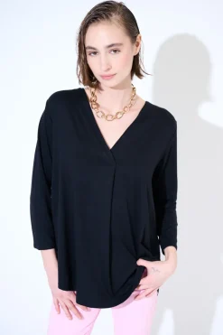 Outlet KIKISIX MAGLIA OVER SCOLLO V MANICA 3/4 NERO