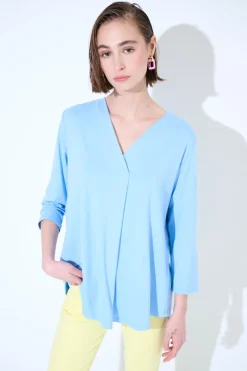 Sale KIKISIX MAGLIA OVER SCOLLO V MANICA 3/4 CELESTE