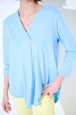 Sale KIKISIX MAGLIA OVER SCOLLO V MANICA 3/4 CELESTE