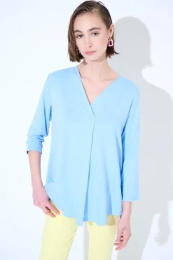 Sale KIKISIX MAGLIA OVER SCOLLO V MANICA 3/4 CELESTE