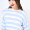New KIKISIX MAGLIA PARICOLLO CROP RIGHE CELESTE
