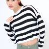 Best KIKISIX MAGLIA PARICOLLO CROP RIGHE PANNA