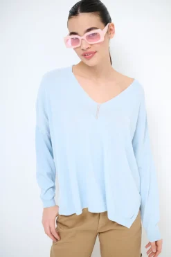 Online KIKISIX MAGLIA SCOLLO V OVER MANICA LUNGA ACQUA