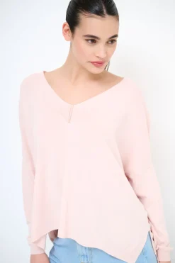 Clearance KIKISIX MAGLIA SCOLLO V OVER MANICA LUNGA ROSA