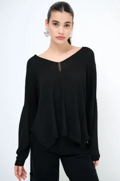 Clearance KIKISIX MAGLIA SCOLLO V OVER MANICA LUNGA NERO