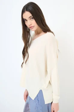 Outlet KIKISIX MAGLIA SCOLLO V OVER MANICA LUNGA PANNA