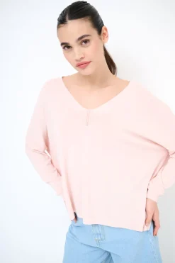Clearance KIKISIX MAGLIA SCOLLO V OVER MANICA LUNGA ROSA