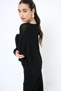 Clearance KIKISIX MAGLIA SCOLLO V OVER MANICA LUNGA NERO