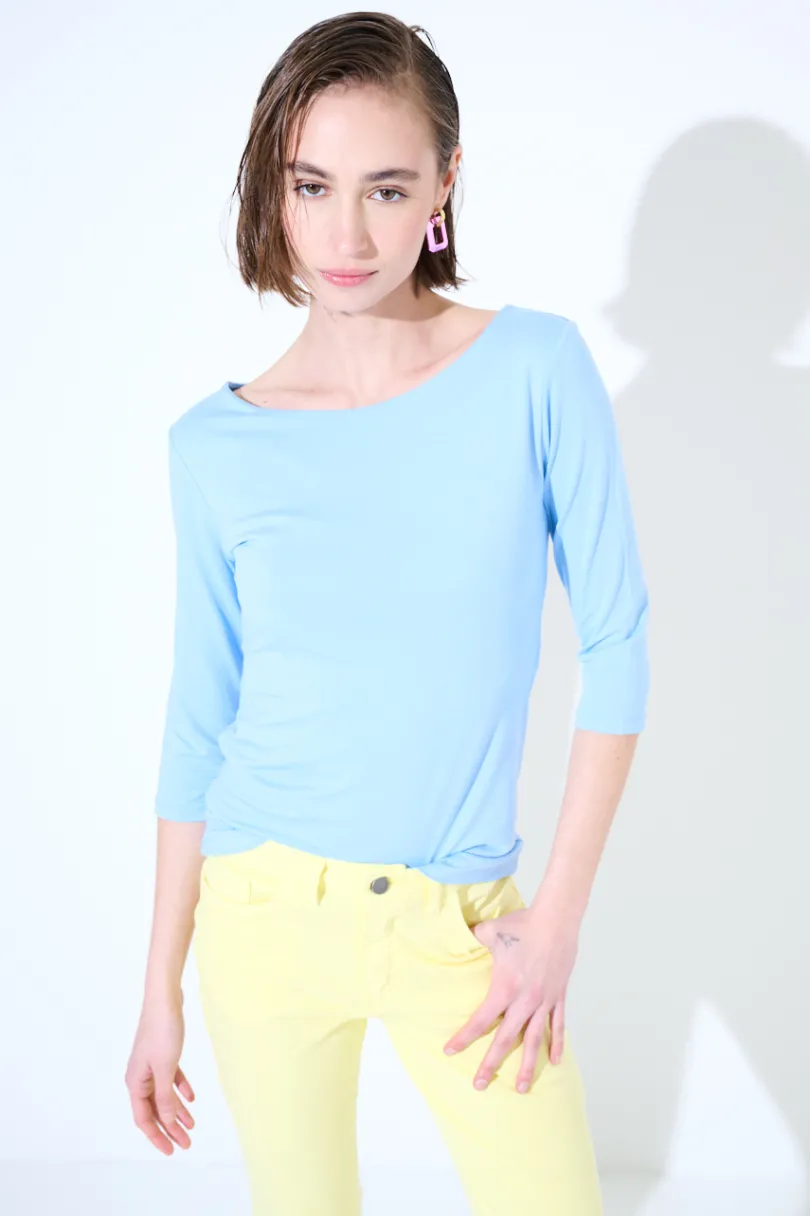 Fashion KIKISIX MAGLIA SLIM PARICOLLO MANICA 3/4 CELESTE