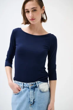 Online KIKISIX MAGLIA SLIM PARICOLLO MANICA 3/4 BLU