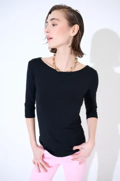 Discount KIKISIX MAGLIA SLIM PARICOLLO MANICA 3/4 NERO