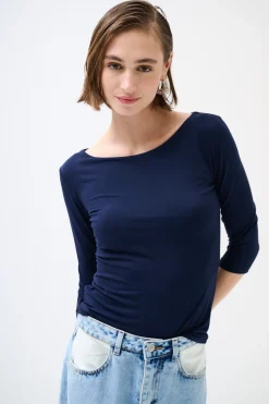 Online KIKISIX MAGLIA SLIM PARICOLLO MANICA 3/4 BLU