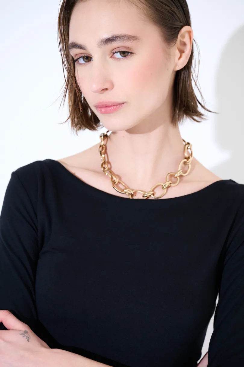 Discount KIKISIX MAGLIA SLIM PARICOLLO MANICA 3/4 NERO