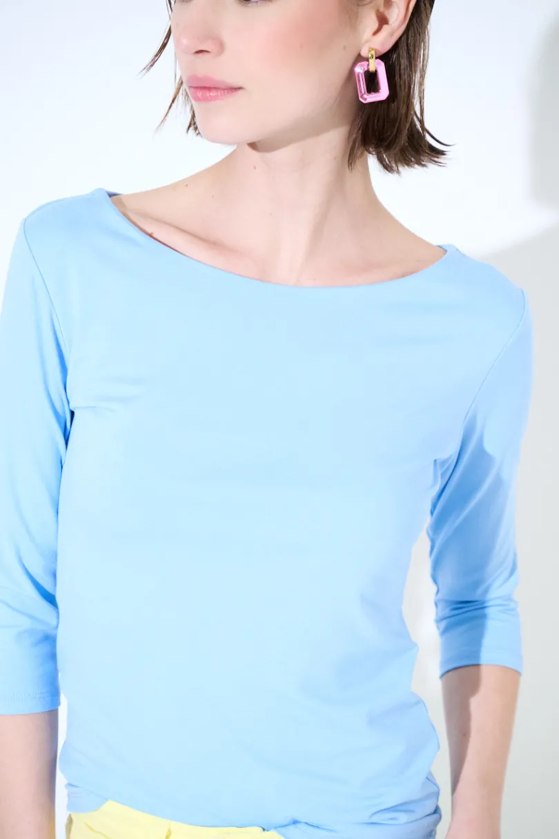 Fashion KIKISIX MAGLIA SLIM PARICOLLO MANICA 3/4 CELESTE