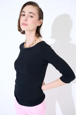 Discount KIKISIX MAGLIA SLIM PARICOLLO MANICA 3/4 NERO