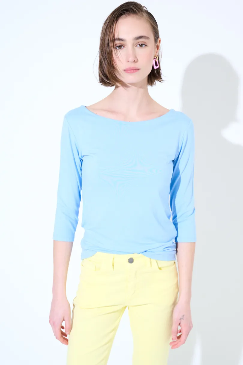 Fashion KIKISIX MAGLIA SLIM PARICOLLO MANICA 3/4 CELESTE