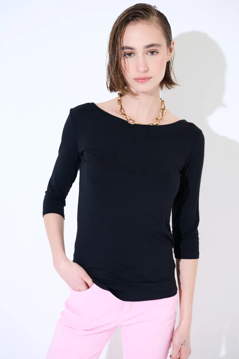 Discount KIKISIX MAGLIA SLIM PARICOLLO MANICA 3/4 NERO