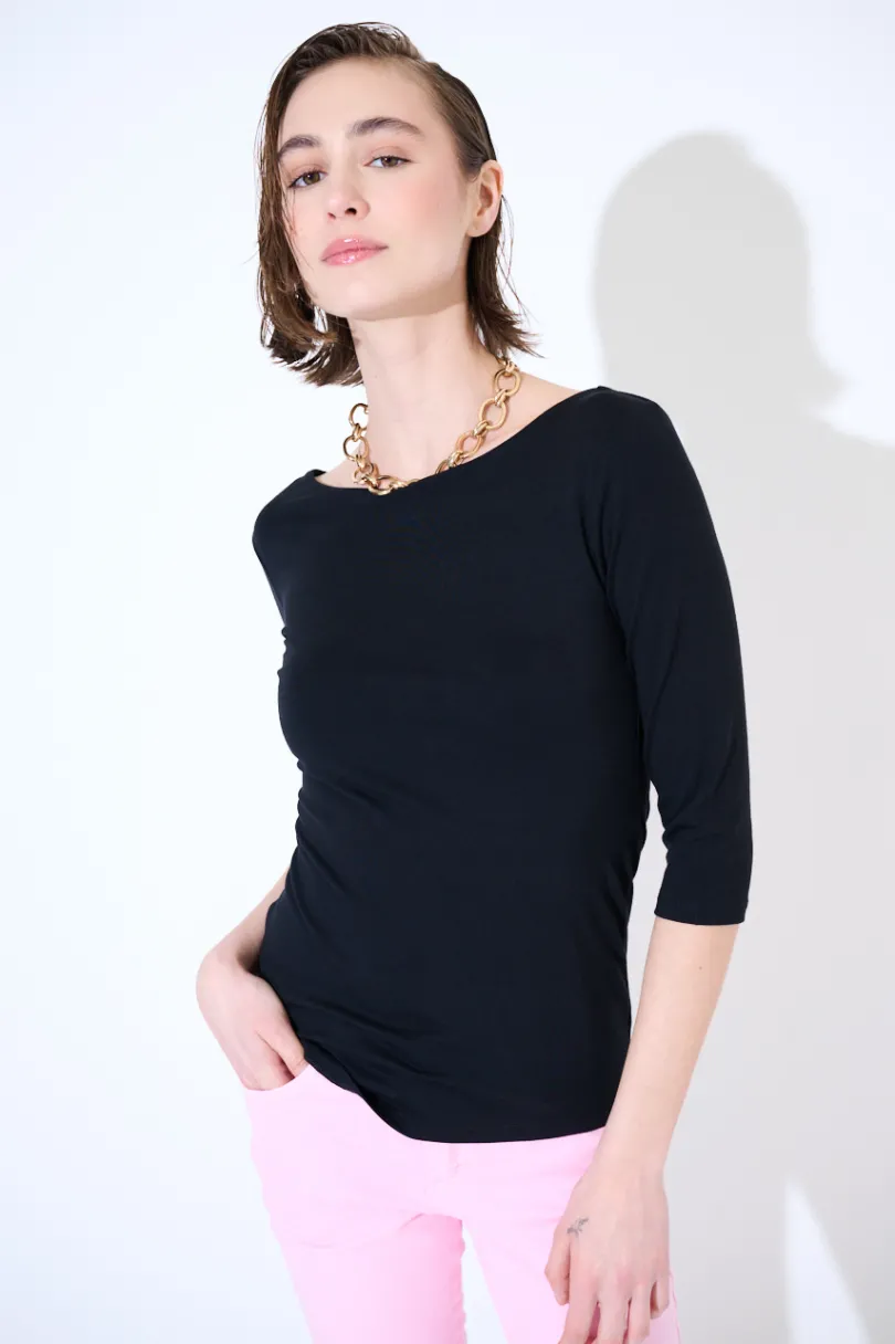 Discount KIKISIX MAGLIA SLIM PARICOLLO MANICA 3/4 NERO