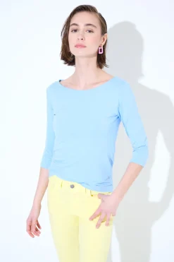 Fashion KIKISIX MAGLIA SLIM PARICOLLO MANICA 3/4 CELESTE