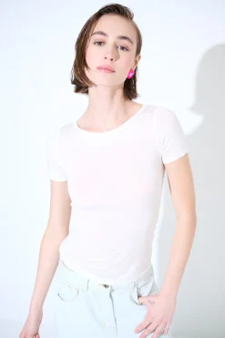 Outlet KIKISIX MEZZA MANICA MISTO SETA RASATO PANNA