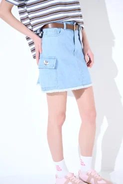 Hot KIKISIX MINI GONNA 1 SPILLA CILIEGIA TASCA + CINTURA JEANS