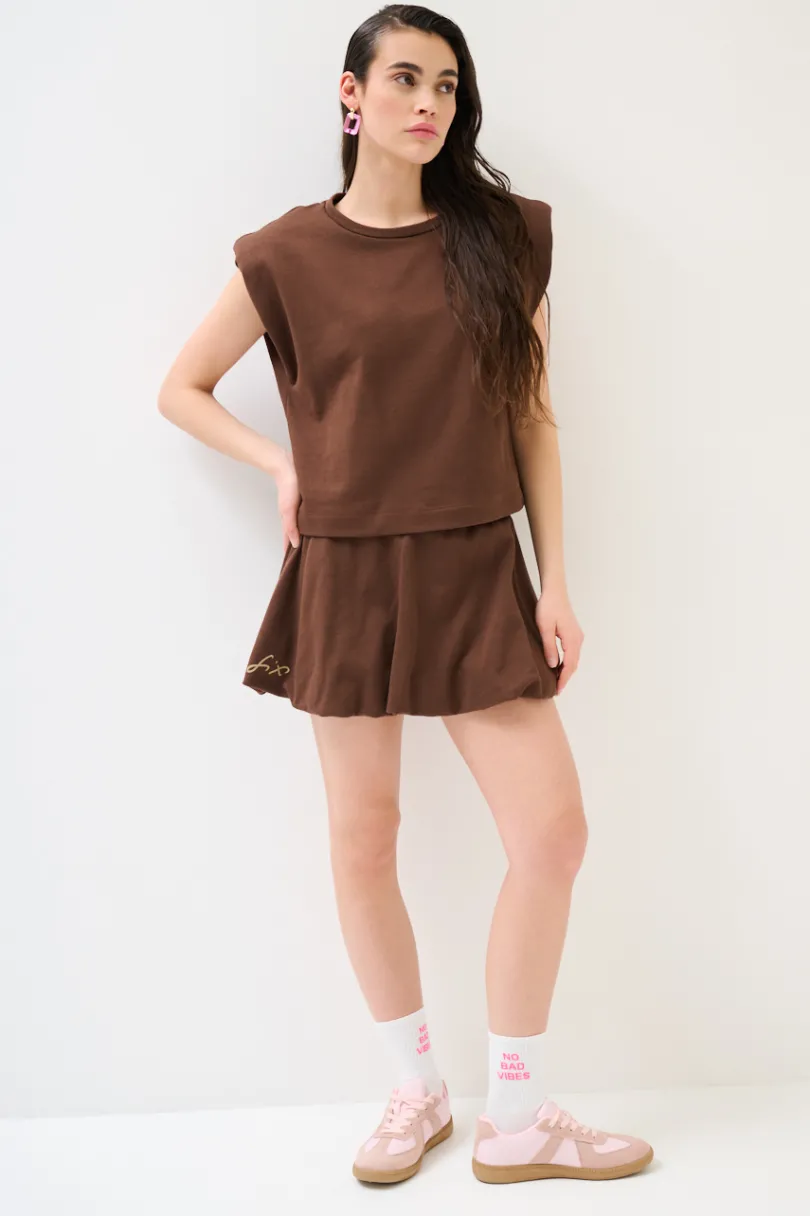 New KIKISIX MINI GONNA BALLON CON STAMPA CIOCCOLATO