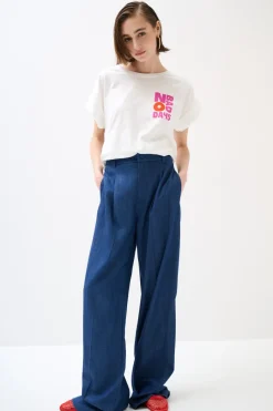 Online KIKISIX PANT DENIM PALAZZO CN PINCE DV TASC IN CUCITURA JEANS