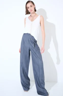 Clearance KIKISIX PANT DENIM PALAZZO CN PINCE DV TASC IN CUCITURA GRIGIO