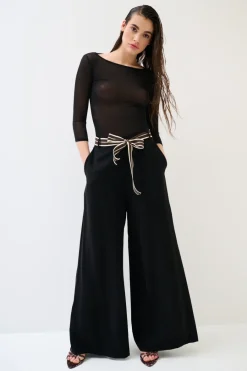 Discount KIKISIX PANTA PALAZZO CON ELASTICO TENCELL NERO