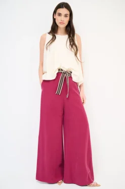 Fashion KIKISIX PANTA PALAZZO CON ELASTICO TENCELL UVA