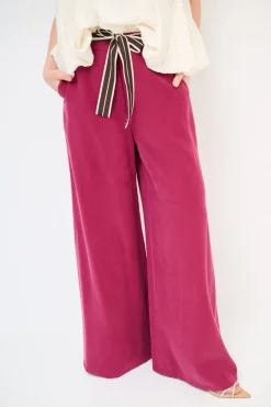 Fashion KIKISIX PANTA PALAZZO CON ELASTICO TENCELL UVA