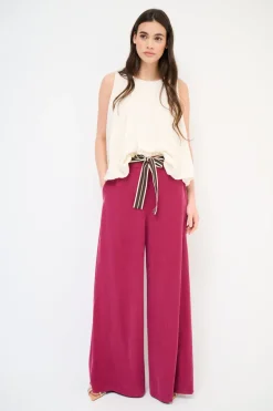 Fashion KIKISIX PANTA PALAZZO CON ELASTICO TENCELL UVA